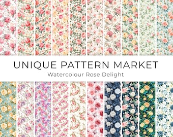 Delicia de rosas en acuarela: Patrón floral Paquete de 20 rosas en acuarela para manualidades y decoración