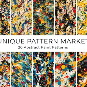 Dynamisk abstrakt färg: 20 abstrakta färgmönster - inspirerad av Jackson Pollock - brevpapper - Sömlösa mönster - Utskrivbart pappersset