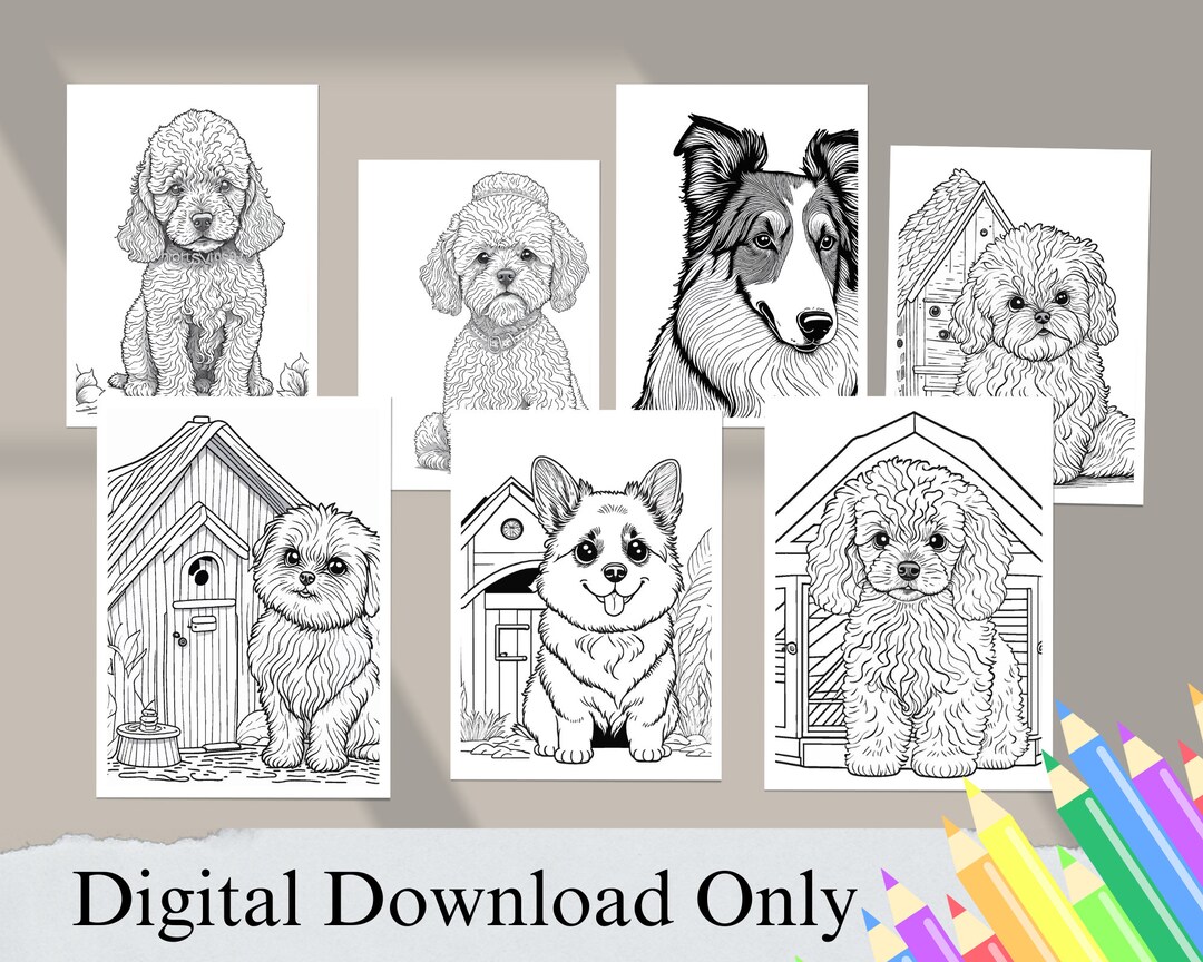 Printable Dogs Coloring Pages Kids Colorbook Digital - Etsy