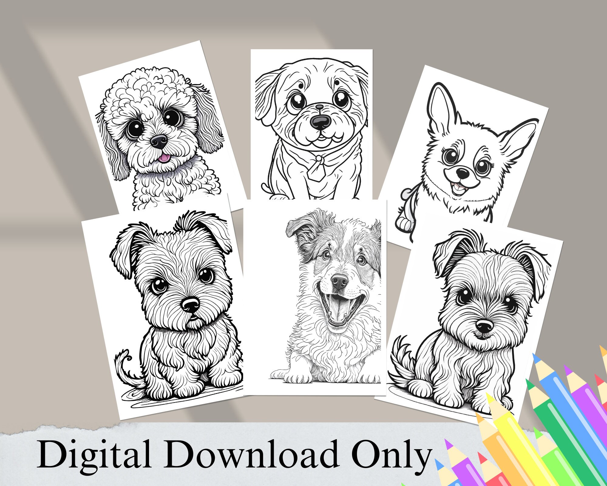 Printable Dogs Coloring Pages, Kids Colorbook, Digital Download, PDF - Etsy