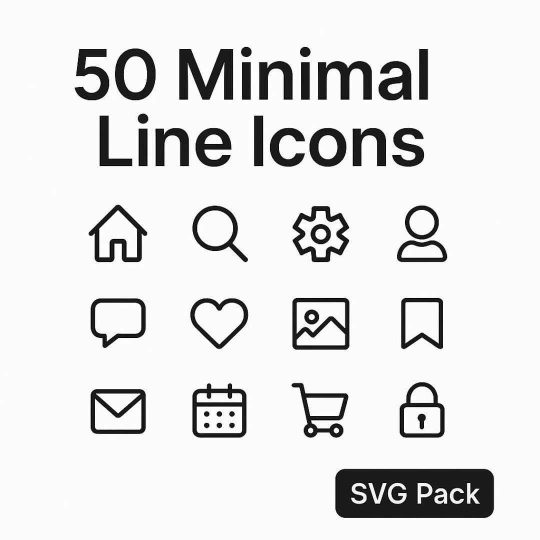50 Minimal Line Icons SVG Pack | Business & UI Design (commercial Use ...