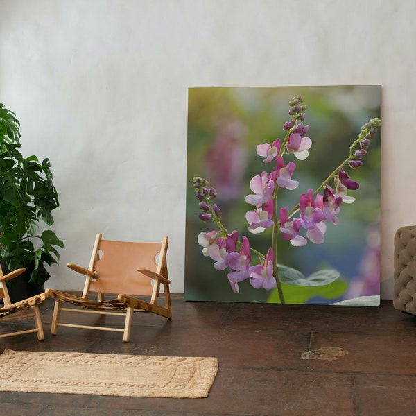 Printable Hyacinth Bean Lablab Purpureus Flower in Garden Wallpaper, Digital Download, Wall Art