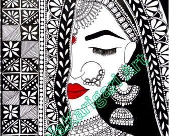 Madhubani Bride in Black Digital Print