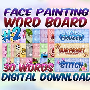 Facepainting Word Board Menu #2 Süß und Bunt — Digitaler Download
