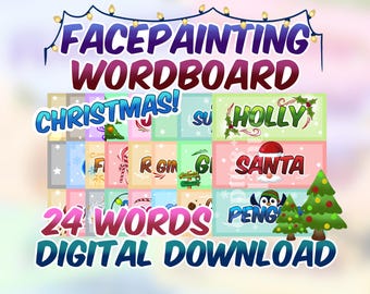 Christmas Face Painting Word Board Menu Cute and Colorful - Digital Download