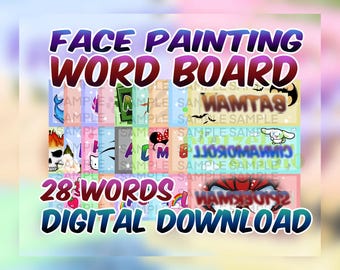 Face Painting Word Board Menu #1 — 28 Designs (Digital Download)