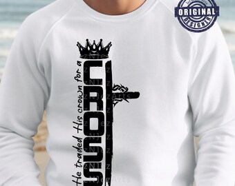 Camisas cristianas para hombre png svg Corona para una cruz png Pascua cristiana png dtf Cruz de Jesús Pascua png Citas bíblicas png Diseño de sublimación