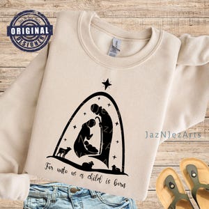 Per noi è nato un bambino PNG Gesù Natività svg Avvento DTF download Natale cristiano Png Sublimazione Design Mangiatoia PNG