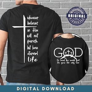 Christelijke mannen shirts John 3:16 png svg Jesus Cross png svg Voor- en achterkant christelijke PNG svg Bijbel sublimatie ontwerpen religieuze shirt svg