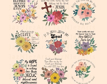 Floral Hymn Art png Bundle Christian Quotes PNG Bible Verses PNG Bundle Retro Flowers png Bundle Christian Shirt for Women Jesus Sublimation
