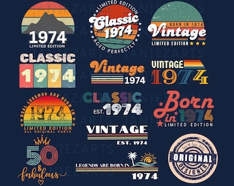 1974 50th Birthday PNG Bundle 50th Birthday Gift for women 50th Birthday shirt for men Birthday Decor Sublimation designs
