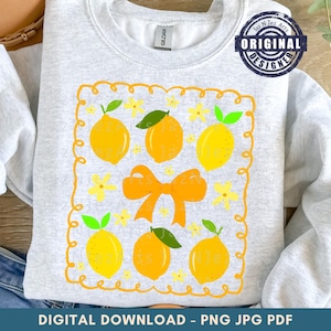 Verão moderno limão png laço coquete de limão retrô chique limão preppy verão png design de camisa de verão feminino designs de sublimação de verão