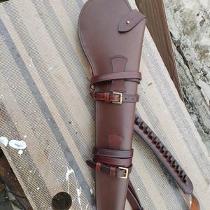 Leather Rifle Scabbard Handmade Full-Grain – 24" – Fits Up to 16" Barrel – Fur Lined – Brass Hardware – Fits Marlin, Henry, Winchester