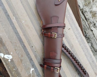 Leather Rifle Scabbard Handmade Full-Grain – 24" – Fits Up to 16" Barrel – Fur Lined – Brass Hardware – Fits Marlin, Henry, Winchester