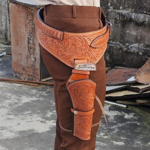 Western-Pistolenholster mit Patronengürtel, handgefertigt aus Leder, Cowboy-Schnellziehholster mit Munitionsschlaufen, Kaliber .22, .357, .38, .44, .45
