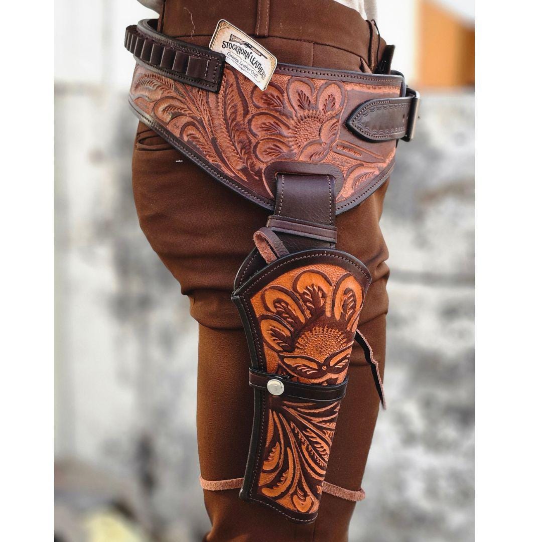 Western Gun Holster With Belt Leather – Handmade Cowboy Fast Draw