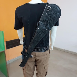 Rifle Scabbard Bag with Adjustable Strap 33 Inches - Croco Black Hardwax Leather - Shotgun Case Cover Rifle Fits Winchester Marlin Henry