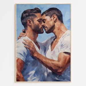 Gay Art, Gay Couple, Gay Print Poster, Home Decor Wall Art, Gay Painting, Gay Gifts, LGBTQ+ Wall Poster | Habeeb