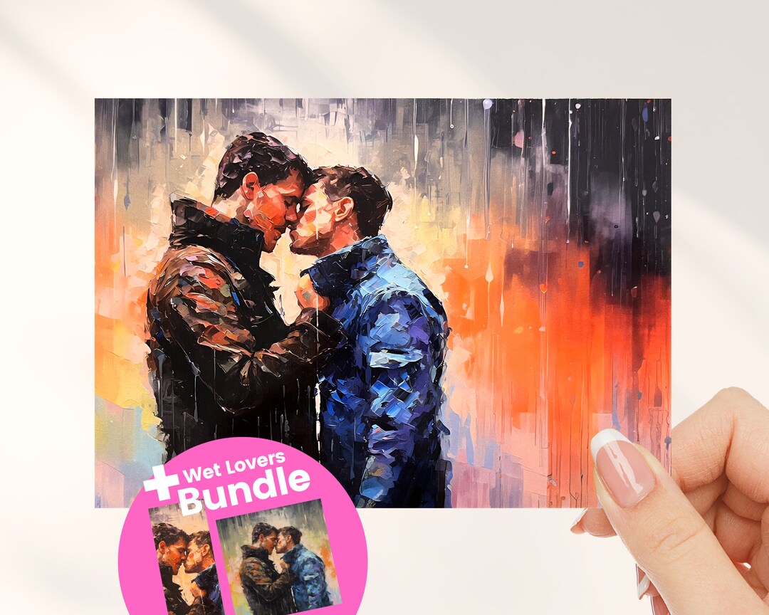 Gay Art Postcard Gay Couple Print Gift Gay Painting Gay Etsy
