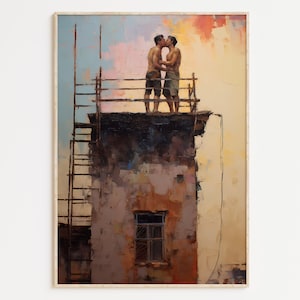 Stampa artistica gay, Coppia gay, Poster da parete LGBTQ+, Arte murale per la casa, Pittura gay, Regali gay / Favela Love