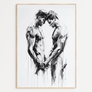 Gay Art, Gay Couple, Gay Print Poster, Home Decor Wall Art, Gay Painting, Gay Gifts, LGBTQ+ Wall Poster | Amoureux