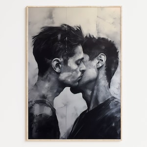 Gay Art, Gay Couple, Gay Print Poster, Home Decor Wall Art, Gay Painting, Gay Gifts, LGBTQ+ Wall Poster | Eternal Embrace