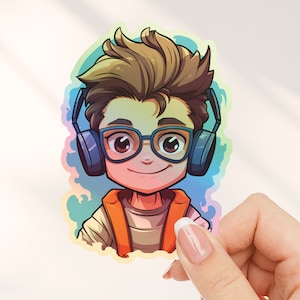 Cute Holographic Sticker Gamer, Streamer Sticker, Game Inspired Stickers, Cute Gaming Sticker, Cute Bumper Sticker