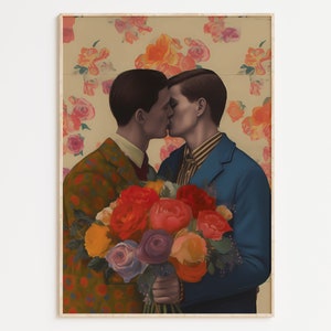 Gay Art, Gay Couple, Gay Print Poster, Home Decor Wall Art, Gay Painting, Gay Gifts, LGBTQ+ Wall Poster | Blossom Embrace
