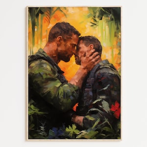 Arte gay, Coppia gay, Poster con stampa gay, Arte murale per la casa, Pittura gay, Regali gay, Poster da parete LGBTQ+ / Calore della giungla