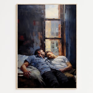 Gay Art, Gay Couple, Gay Print Poster, Home Decor Wall Art, Gay Painting, Gay Gifts, LGBTQ+ Wall Poster | Sunset Embrace