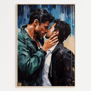 Gay Art, Gay Couple, Gay Print Poster, Home Decor Wall Art, Gay Painting, Gay Gifts, LGBTQ+ Wall Poster | Wet Embrace