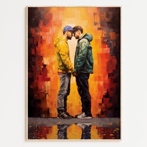 Gay Art, Gay Couple, Gay Print Poster, Home Decor Wall Art, Gay Painting, Gay Gifts, LGBTQ+ Wall Poster | Mates