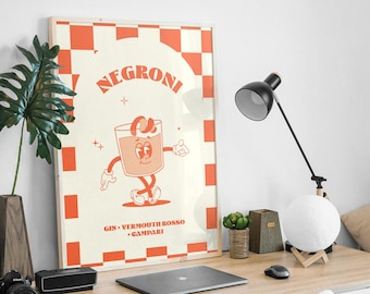 Retro Cartoon Negroni Cocktail Print