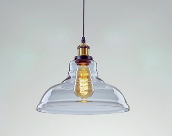 Dome Clear Glass Ceiling Pendant Light- Retro Modern Vintage Style Ceiling Industrial Lamp Shade