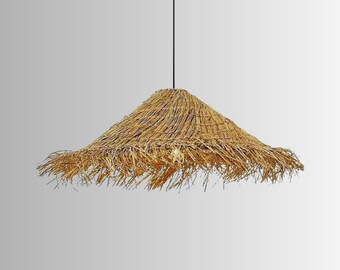 Natural Rattan Straw Lampshade for Beachy Ambience- Handcrafted Rattan Ceiling Lamp for Rustic Vibes