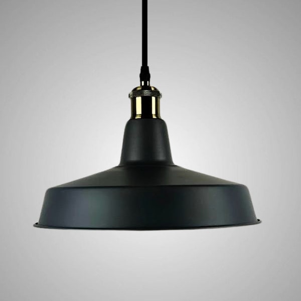 Large Black Vintage Ceiling Lamp - Industrial Warehouse Hanging Light with Enamel Finish