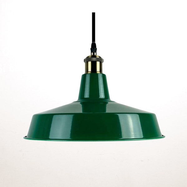 Industrial Retro Green Pendant Light - Large Vintage Style Ceiling Lamp with FREE E27 Bulb