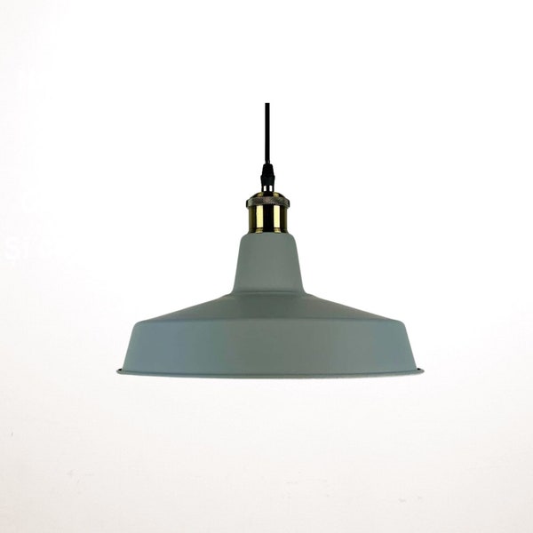 Industrial Style Grey Pendant Light - Vintage Enamel Warehouse Ceiling Lamp- Retro Ceiling Light Fixture - Large Lamp Shade