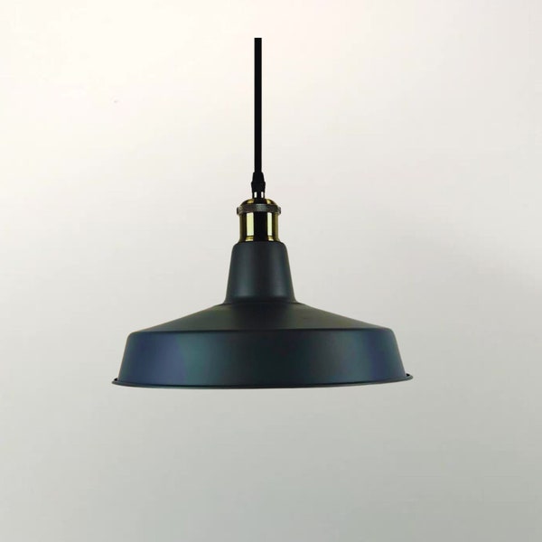 Retro Industrial Enamel Pendant Light Fixture with Large Lamp Shade - Vintage Factory Lighting for Warehouse Style Decor