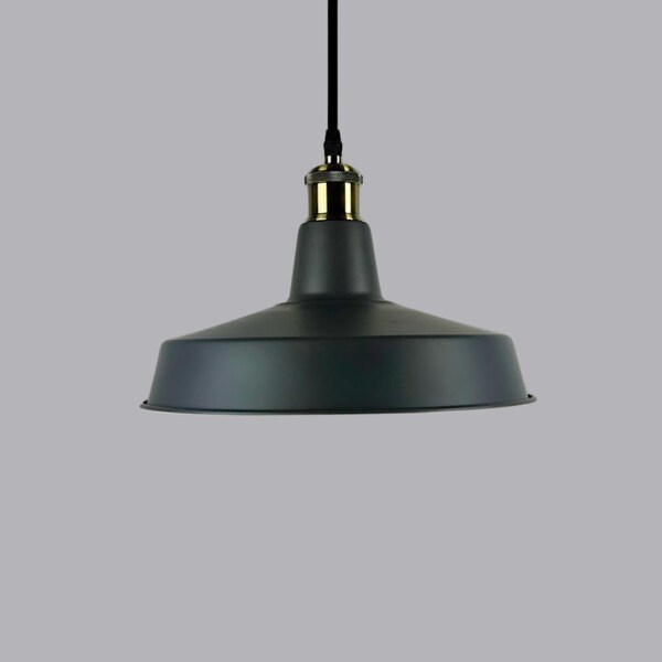 Retro Industrial Warehouse Ceiling Light - Dark Grey Enamel Pendant with Large Shade and FREE Bulb