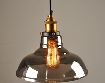 Stylish Retro Pendant Light, Smokey Grey Clear Glass Shade, Industrial Ceiling Lamp, Modern Home Decor