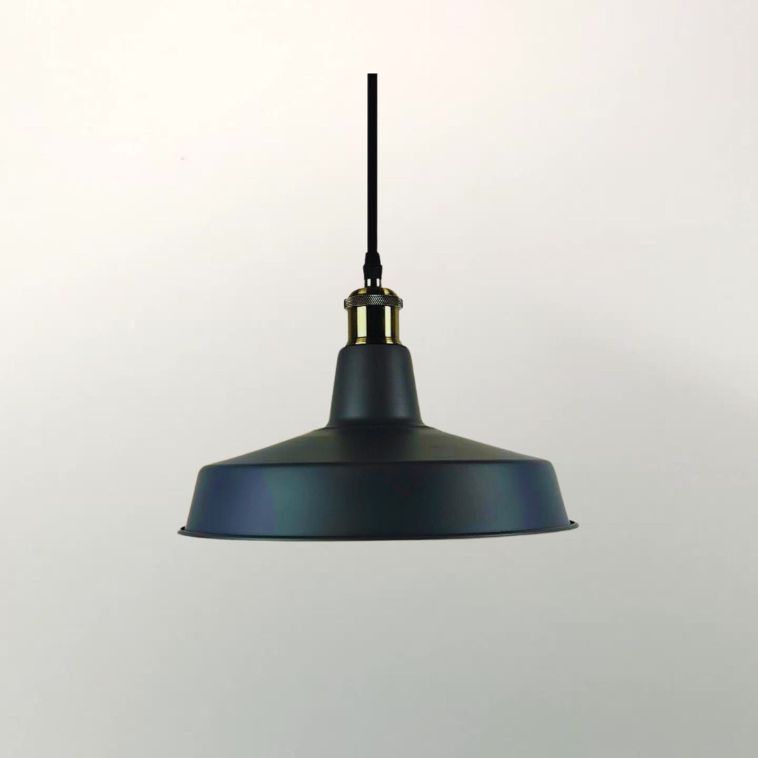 Image showcasing Retro Industrial Enamel Pendant Light Fixture With Large Lamp Shade ...