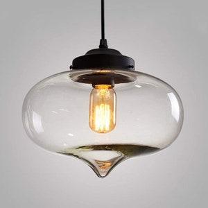 Transparent Tinted Smooth Glass Teardrop Oval Pendant Light LED E27 Bulb Simple Hanging Fixture Home, Restaurant