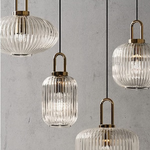 Oval Lantern Pendant Light FixtureRibbed Glass Long Rectangular Drum,  Home, Restaurant Kitchen Living Chandelier Ceiling light fitting