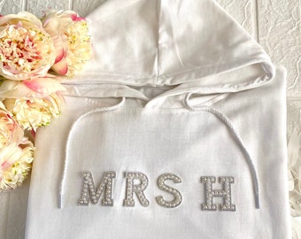 White embellished Mrs hoodie | Bride hoodie | Personalised women's sweatshirt | Wife hoodie | Hen do gift