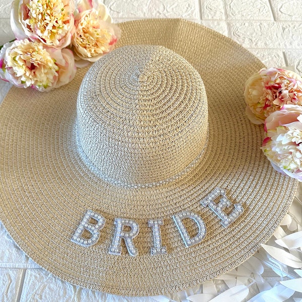 Embellished bride sun hat | Bride honeymoon floppy hat | Hen do bride | Summer holiday hat | Personalised gift
