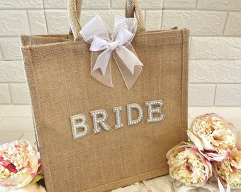 Bride gift bag | Personalised canvas tote bag | Embellished initial tote bag | Bride bag | Hen do gift | Bride tote | Gift bag