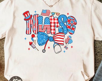 Infirmière américaine Coquette rétro png, 4 juillet Png, infirmière vie USA png, chemise infirmière américaine png, Memorial Day png, infirmière patriotique png