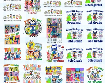 ピート・ザ・キャット 100 日間の学校 PNG バンドル、ピート・ザ・キャット グルーヴィー キャット png、クール キャット バック トゥ スクール、児童書、幼稚園の先生