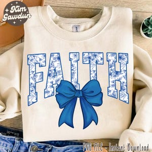Faith Floral Toile Azul Cor de Água Coquette Bow png, Feito para Adorar Floral Toile, Coquette Bow Christian Png, Floral Azul Chinoiserie PNG